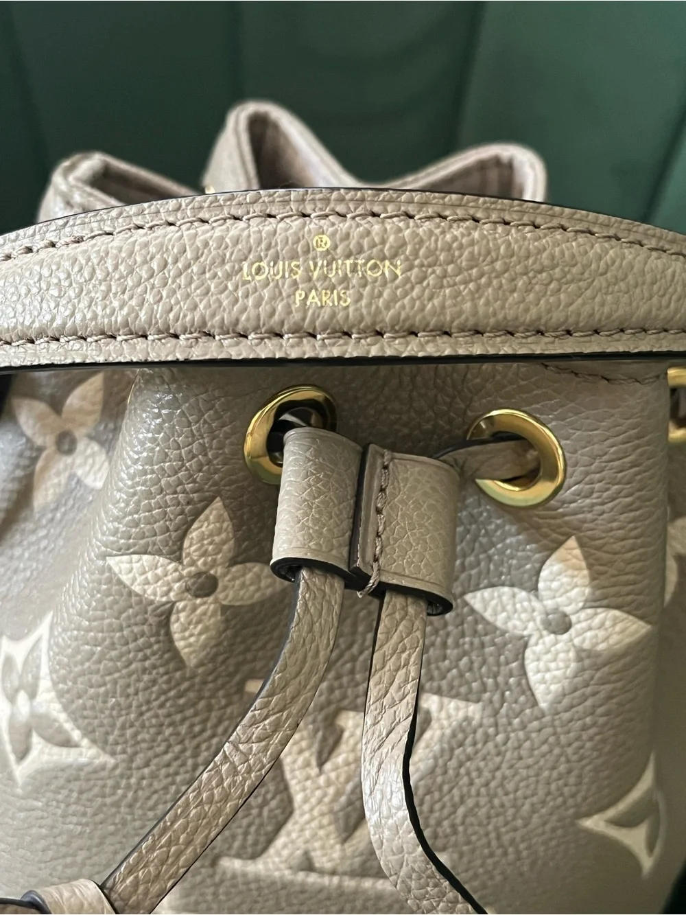 Louis Vuitton Taupe Monogram Drawstring Bucket Crossbody